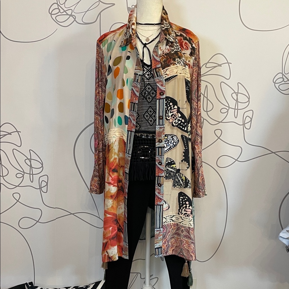 John Mark Multicolor Patchwork Printed Long Tunic Shirt